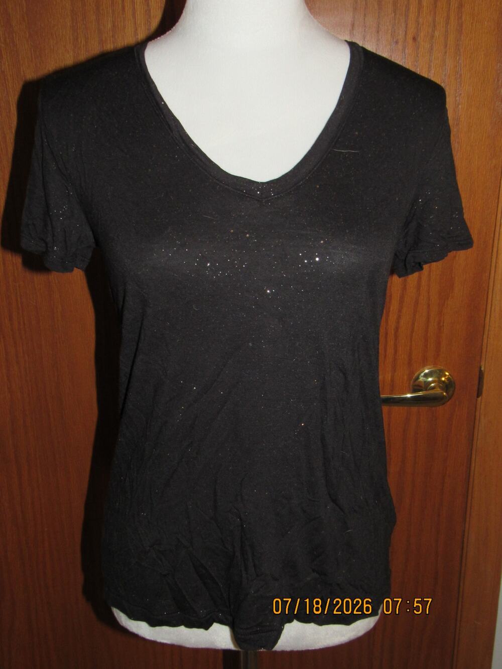 Sparkly black v-neck t-shirt - small